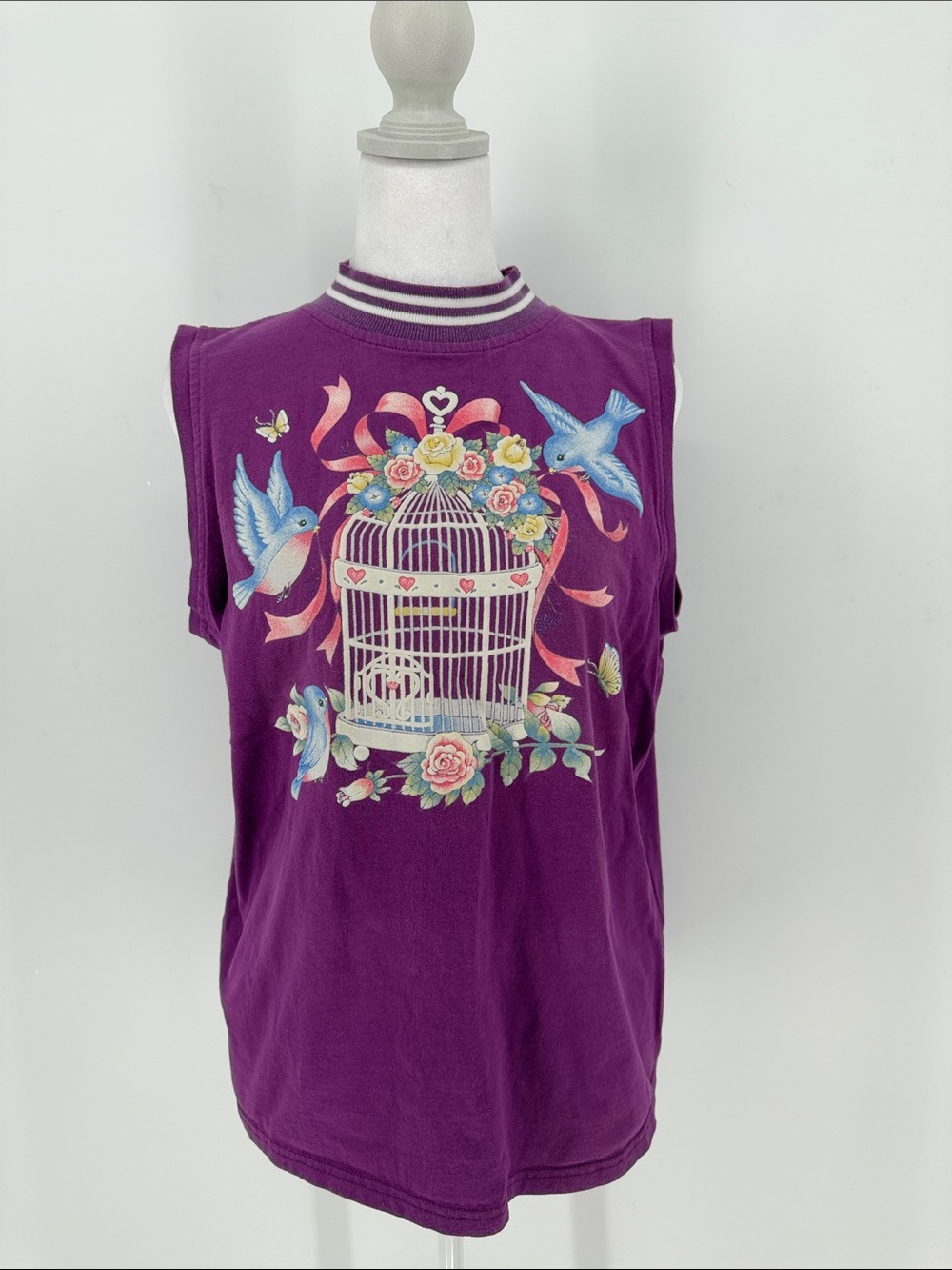 Hanes Her Way Y2K Purple Birdcage Floral Graphic Sleeveless Tank Top XL USA